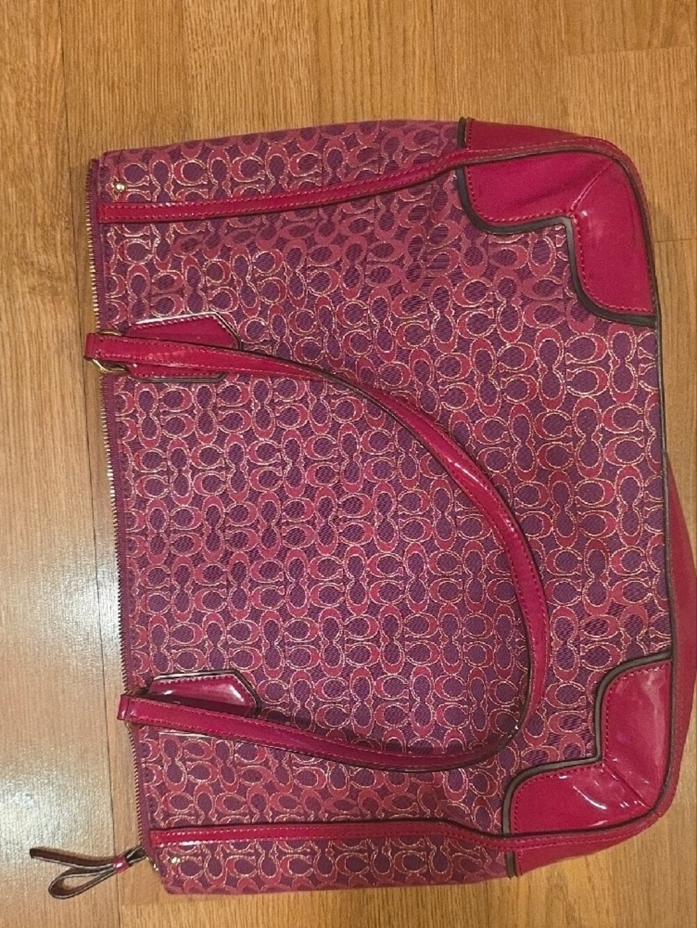 Coach Hot Pink Signature Tote with Leather Trim - Picture 3 of 6
